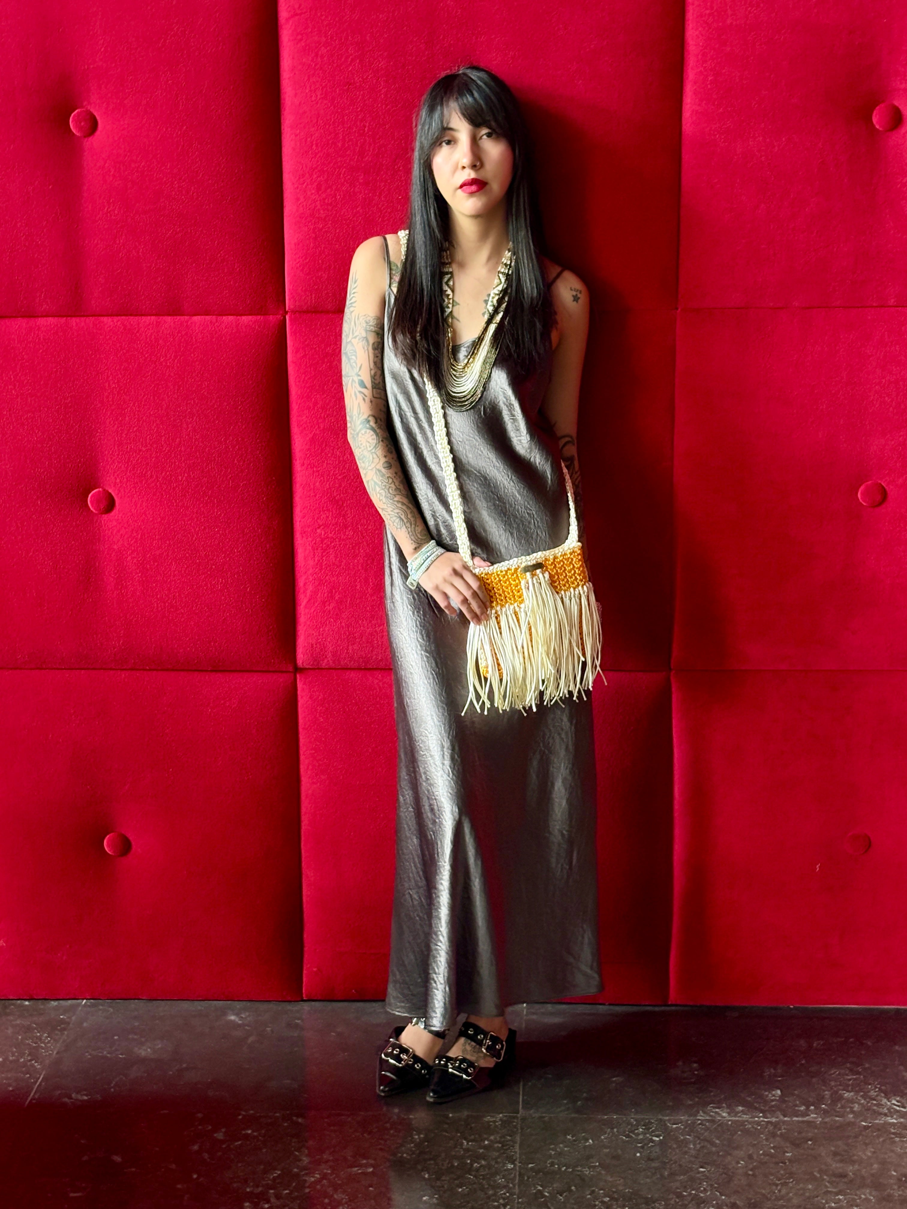 Yellow & White Handbag