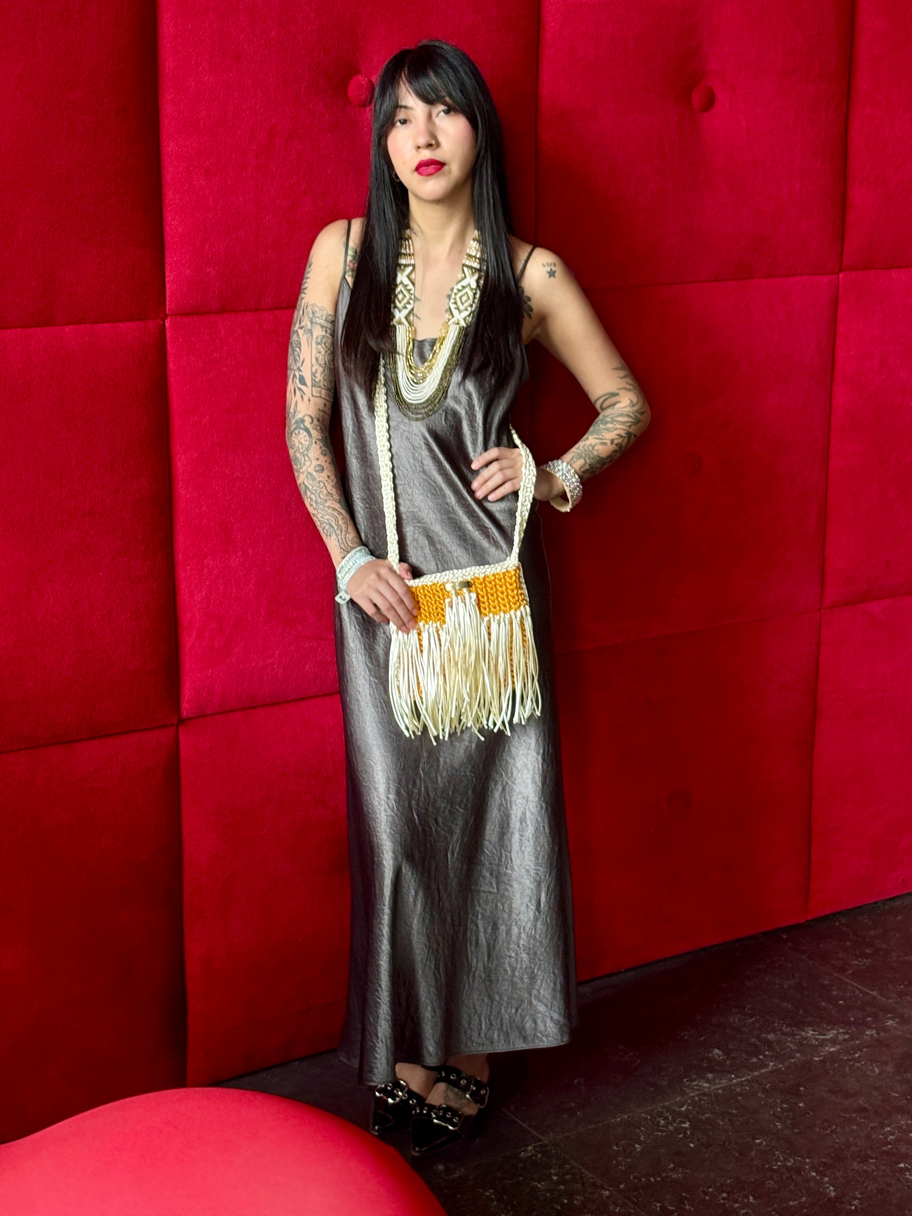 Yellow & White Handbag