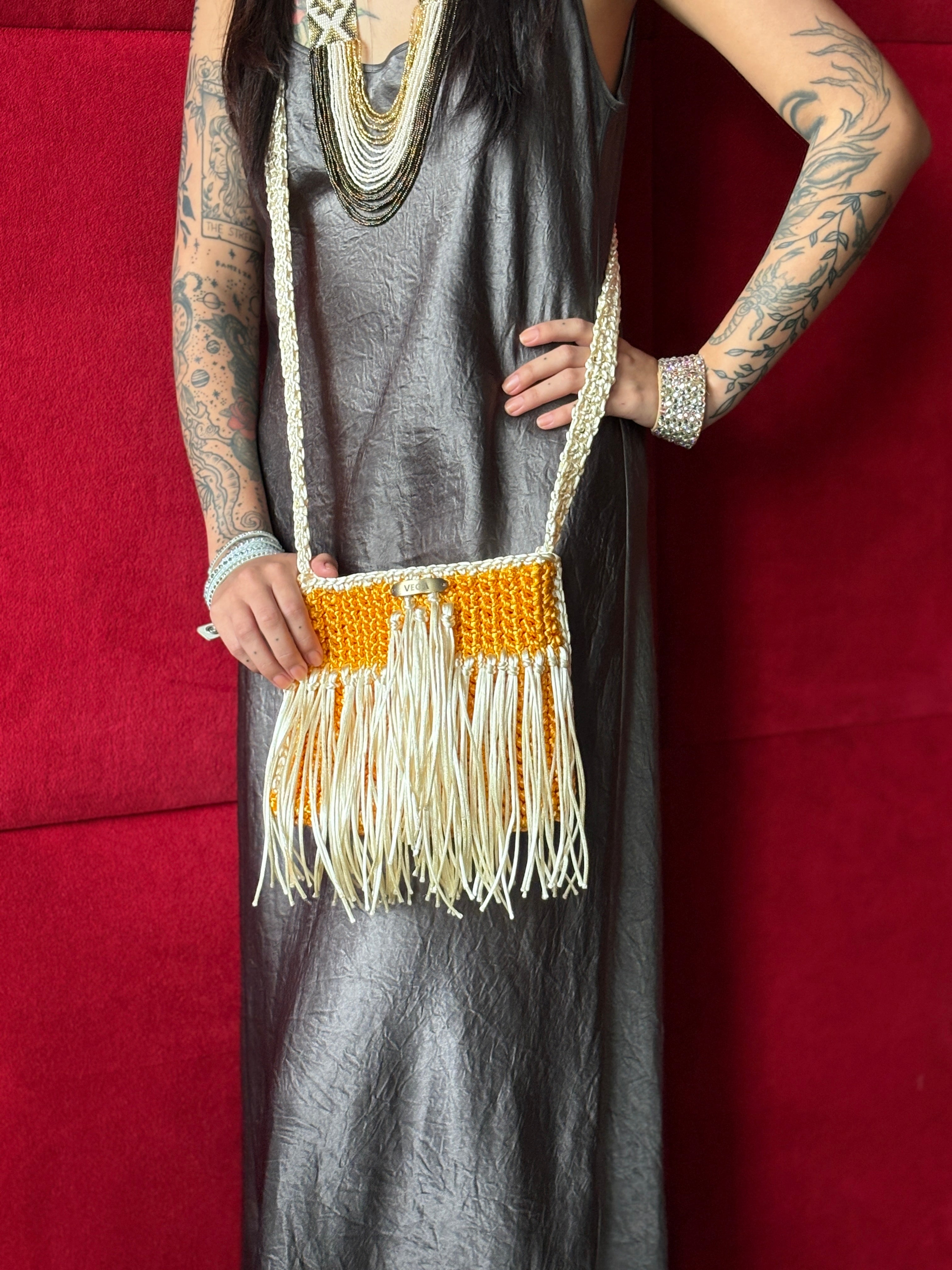 Yellow & White Handbag