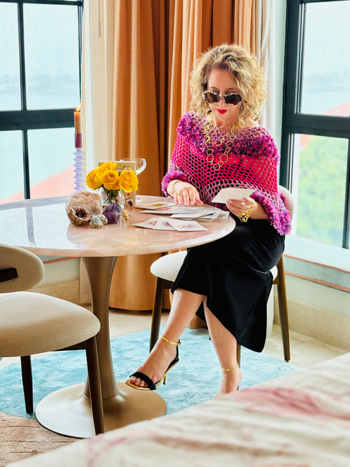 Handmade pink blend poncho by Vega Fashion styled for elegant look