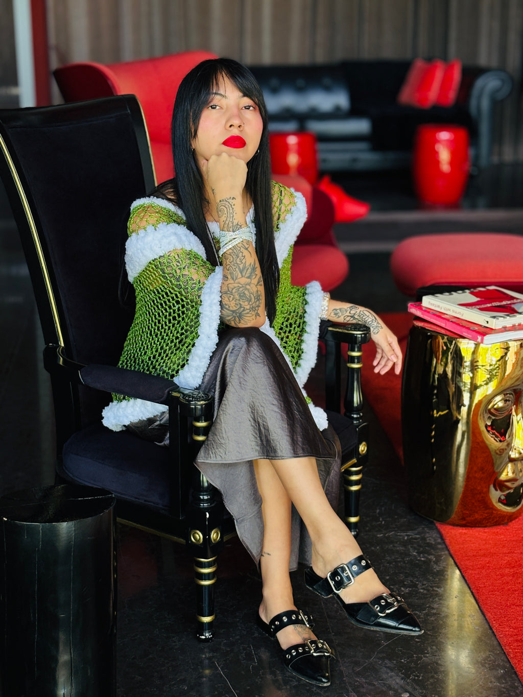 Santa Claus themed poncho styled for winter festive fashion