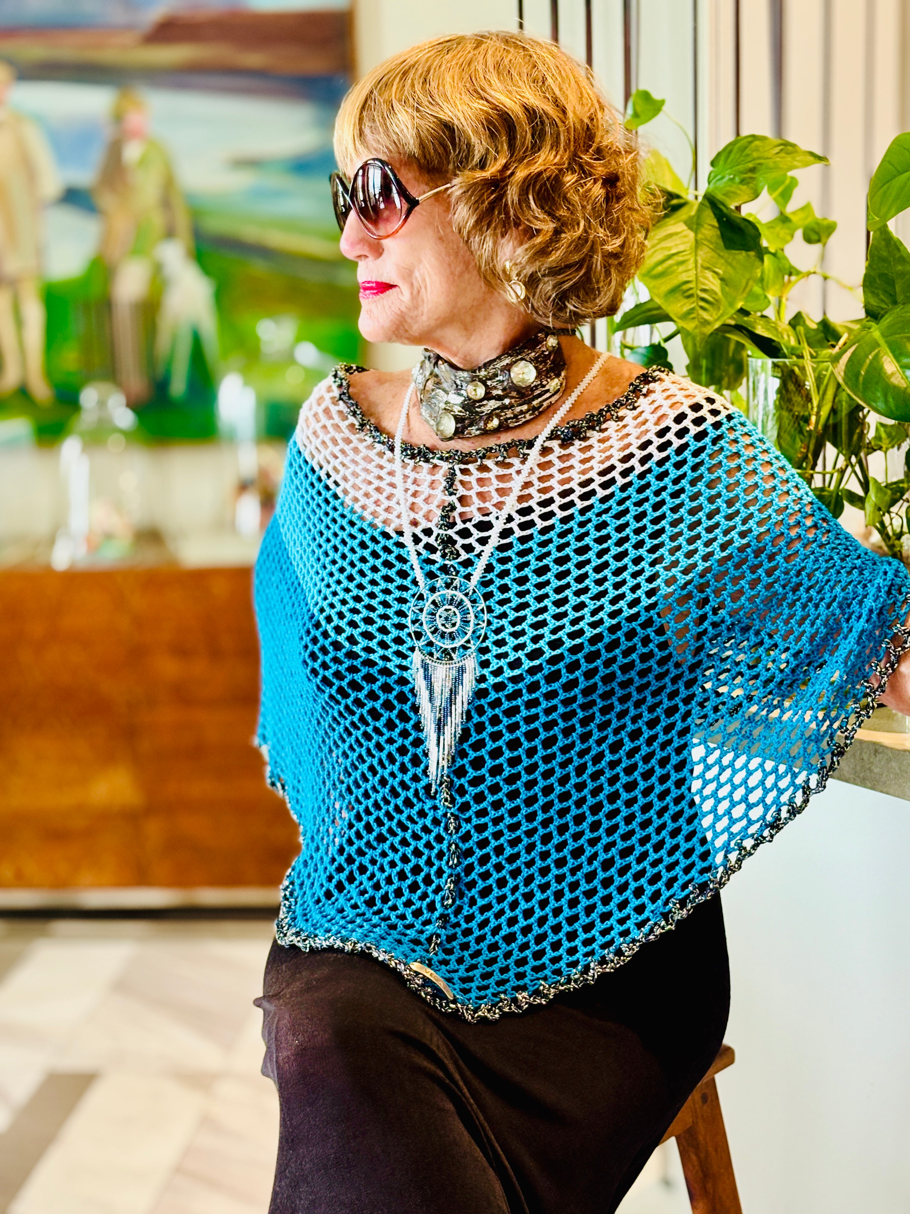 Designer Stillwater poncho by Vega Fashion styled for elegant fashion look