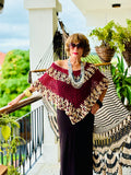 Bordeaux tiger series handmade poncho by Vega Fashion styled on model