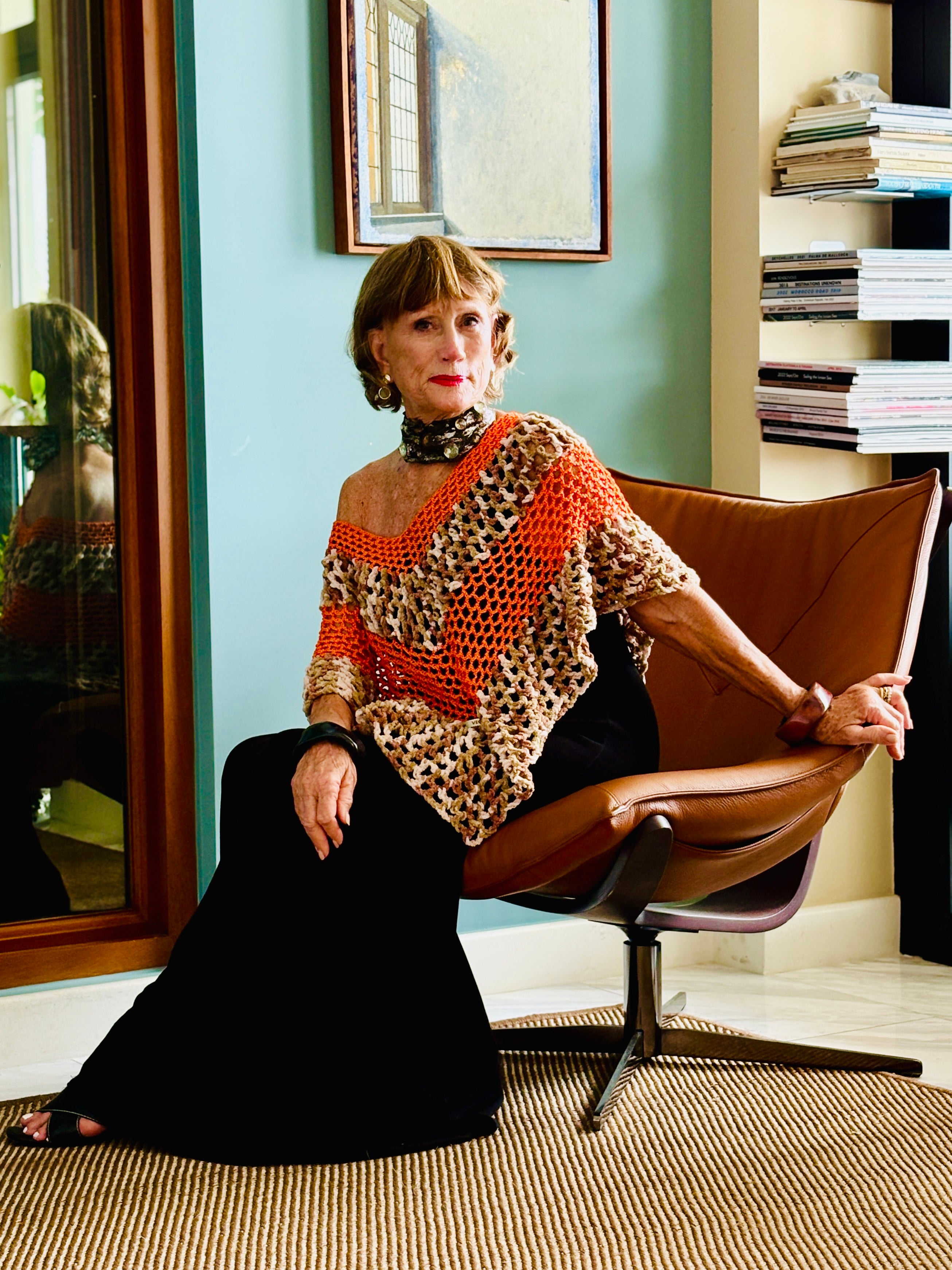 Designer orange tiger series poncho handcrafted by Vega Fashion