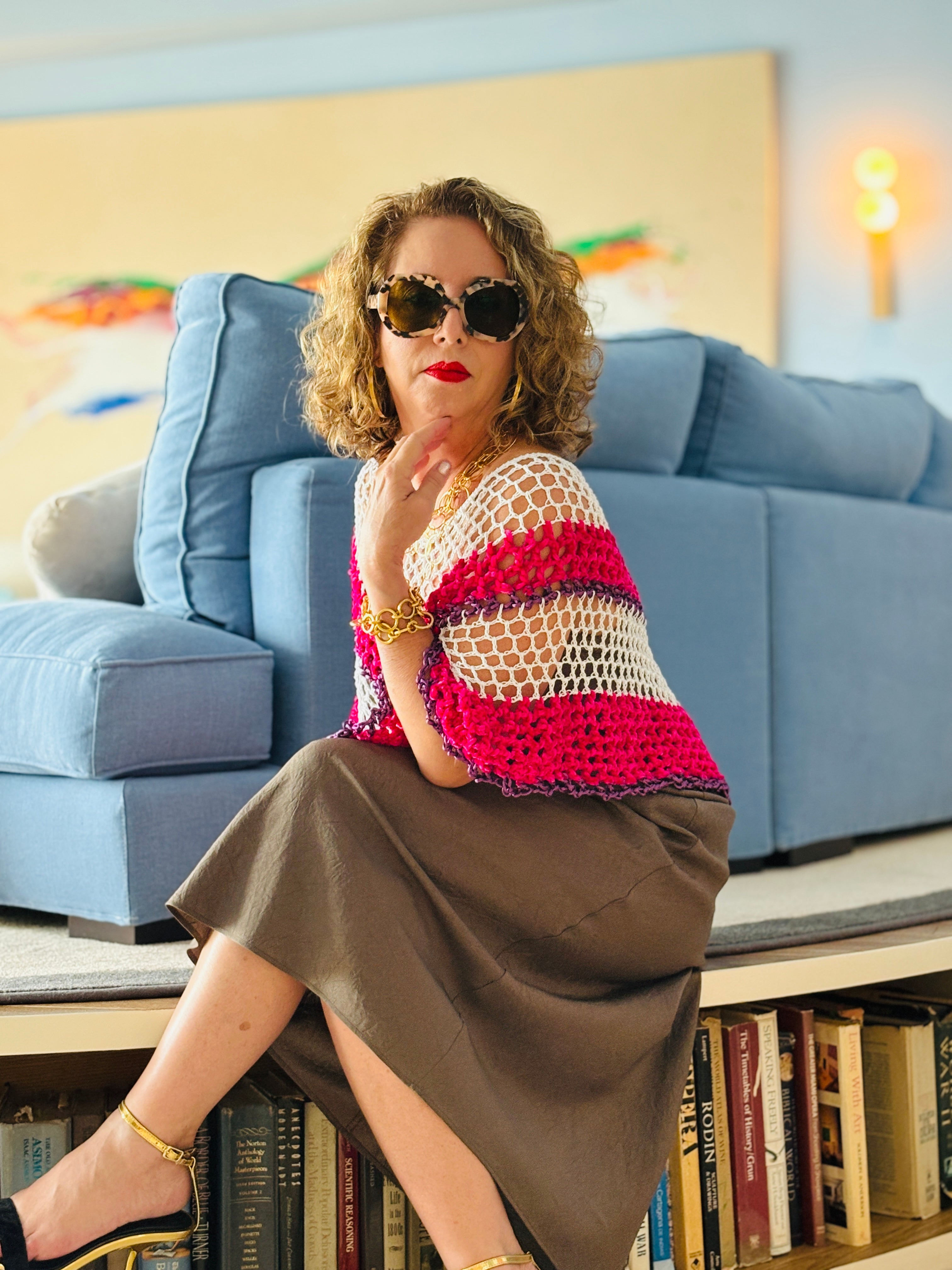 Unique pink velvet series poncho with soft textured yarn