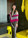 Pink velvet series handmade poncho by Vega Fashion styled on model